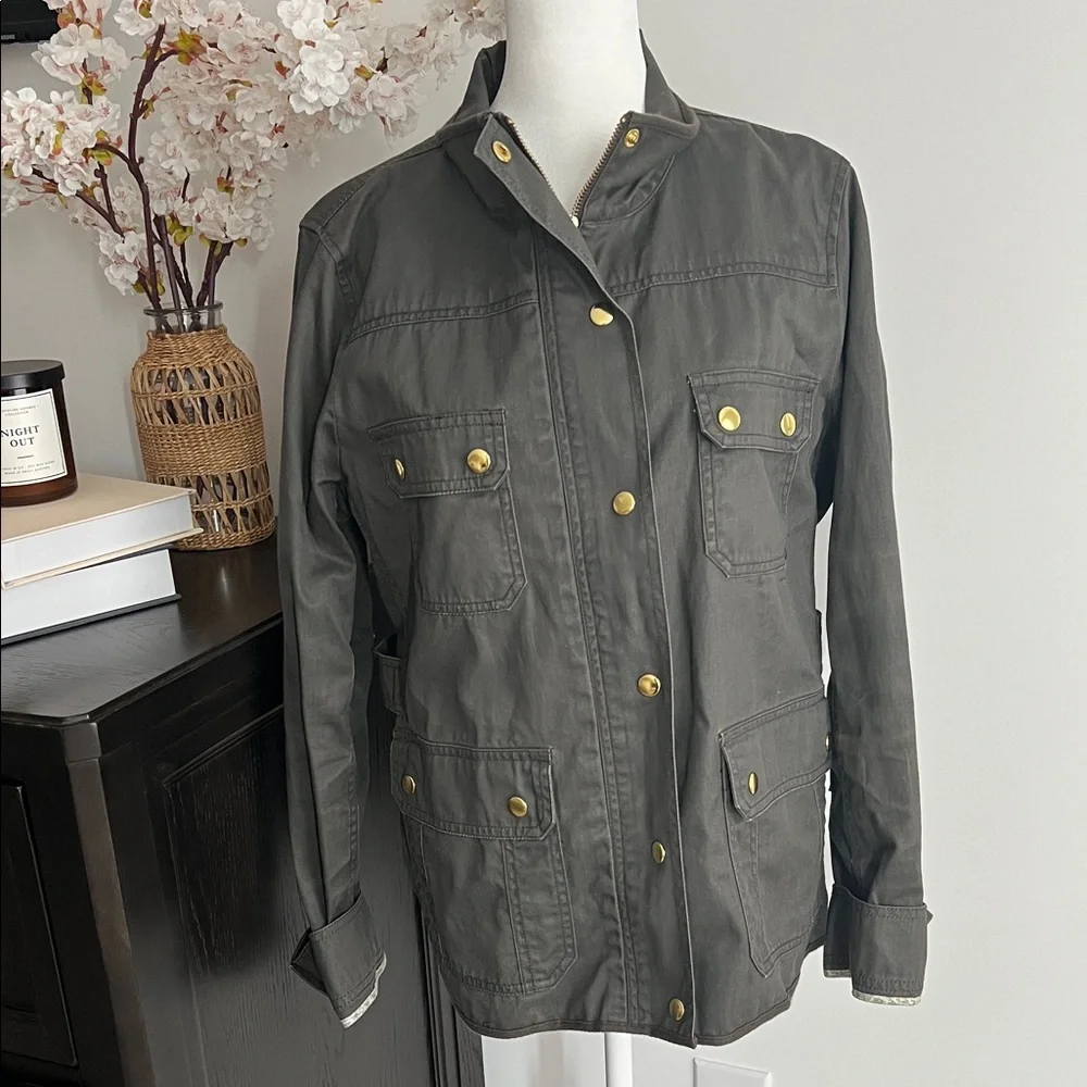 J.Crew Olive Women’s Relaxed Boyfriend Field Shirt with Gold Detail| Size L - Picture 2 of 7